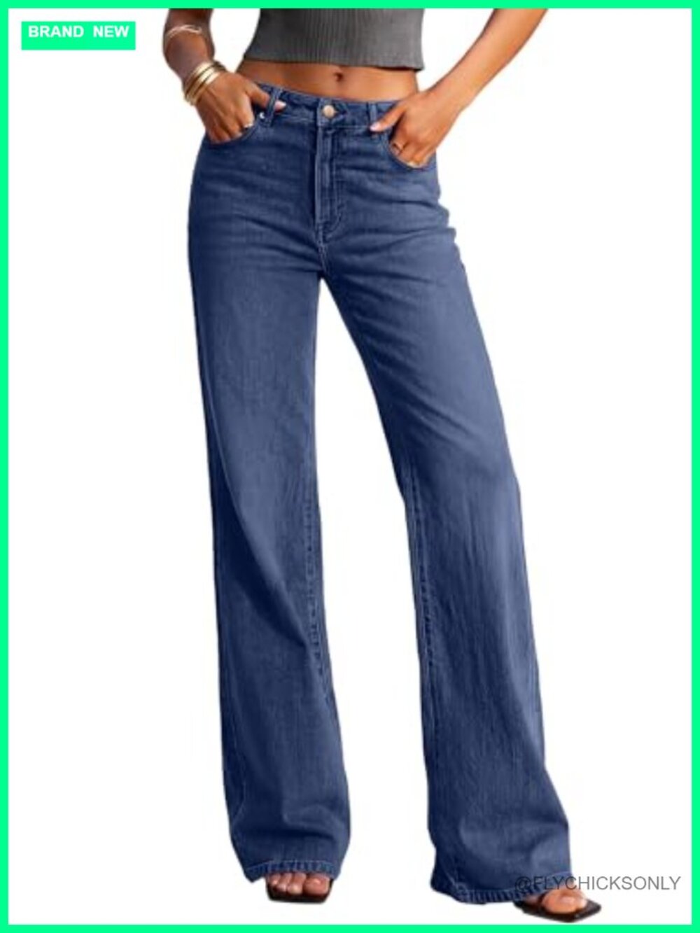 High Waisted Stretchy Wide Leg Denim Jeans Flared Leg Pants